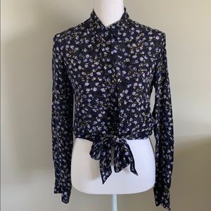 Banana Republic Tie Waist Floral Blouse Sz XS